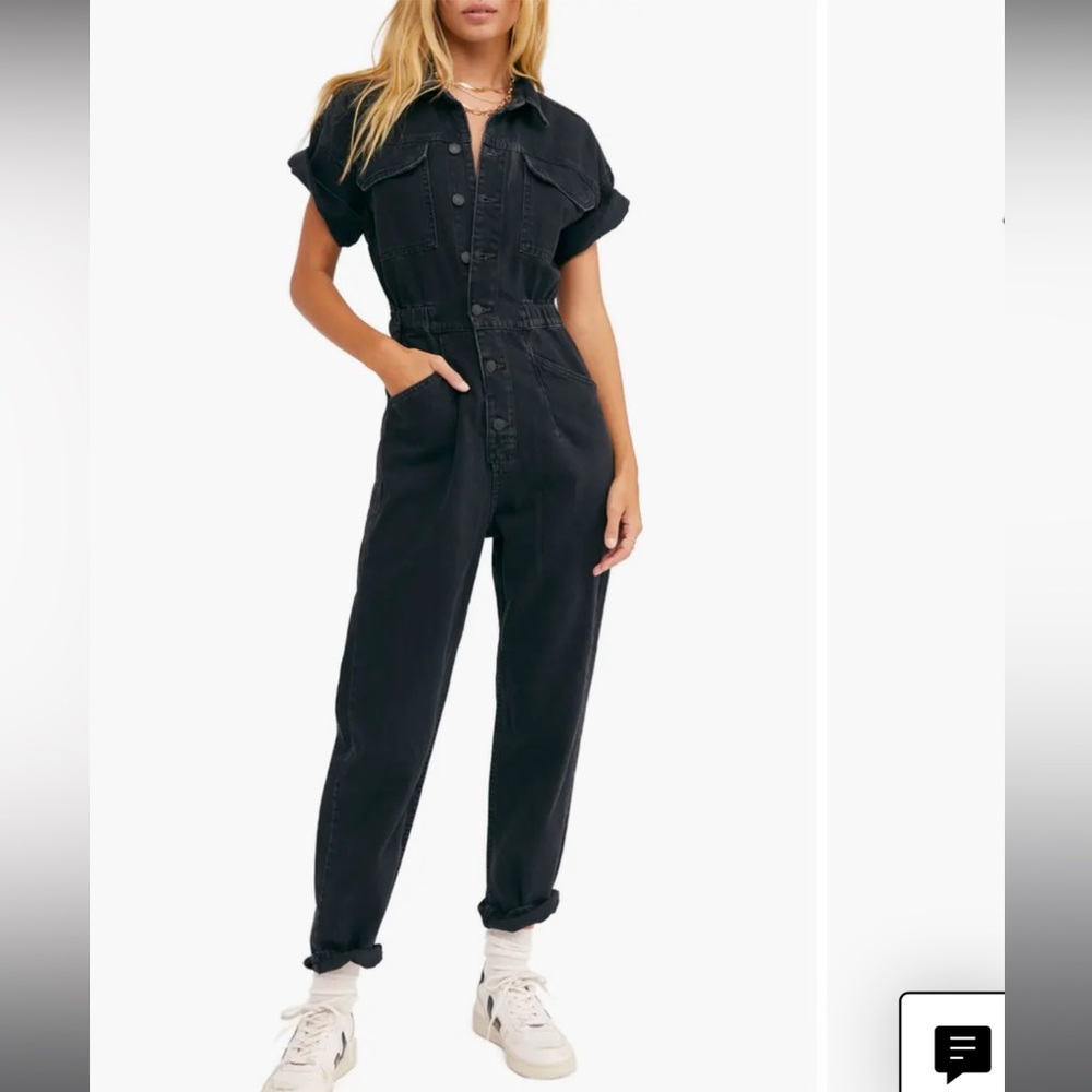 Free People Black Denim Jumpsuit
